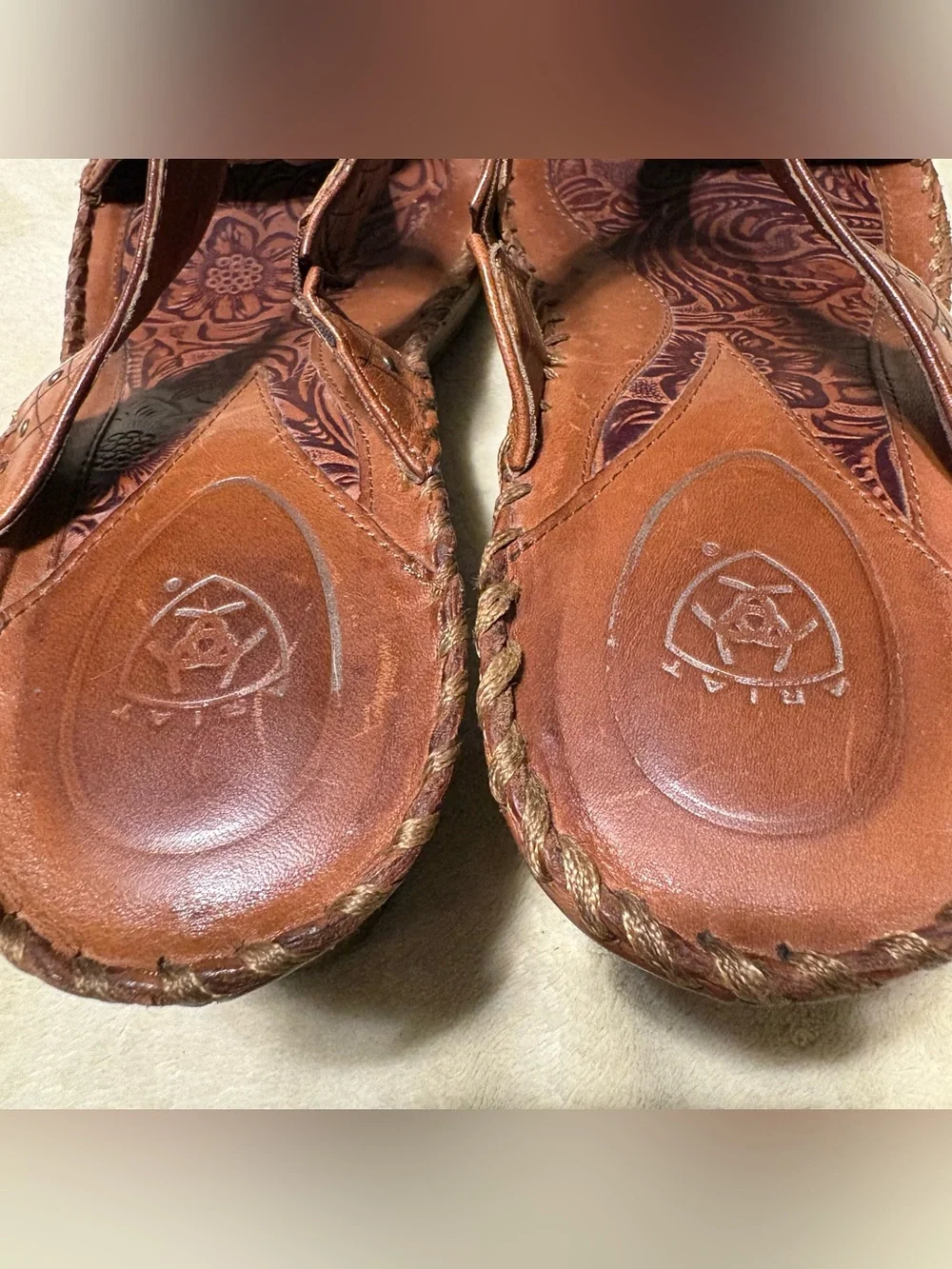Ariat Brown Leather T-Strap Wedge Sandals